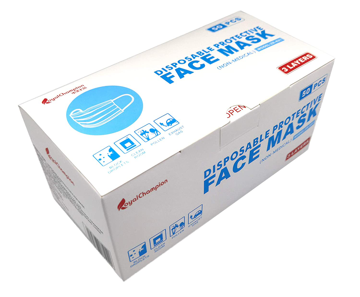 3ply Disposable Face Mask, 50 Count