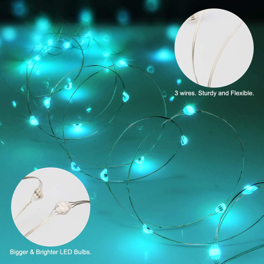 ANJAYLIA 2 Pack 33ft 100 LED Fairy Lights Battery Operated, Waterproof Blue String Lights with Remote Control Timer Copper Wire Dimmable Firefly Lights, Blue