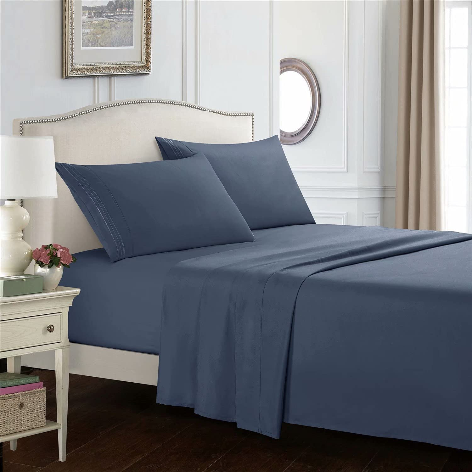 Bed Sheet Set 4 Piece Extra Soft Luxury Brushed Microfiber 1800 Thread Count with Deep Pockets