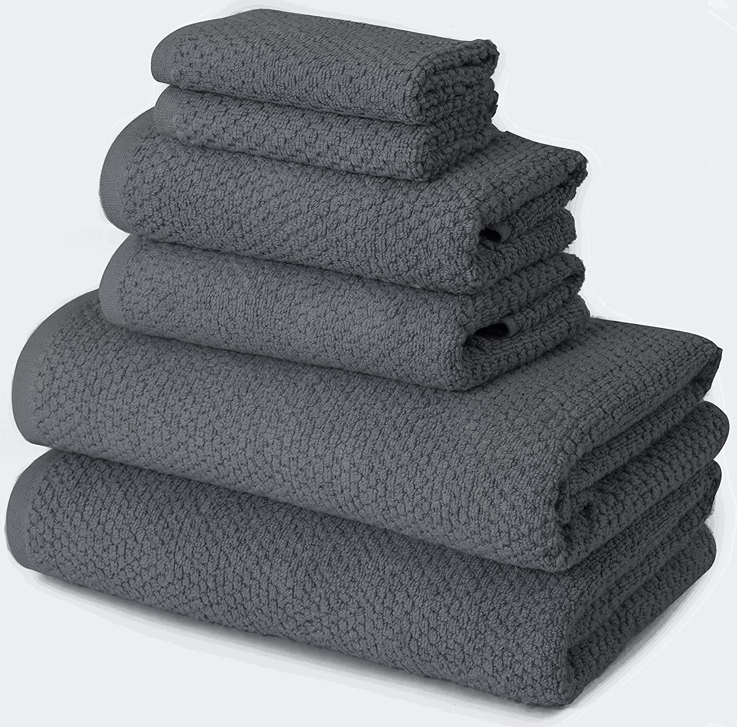 Bath Towels Set of 6 - 450 GSM & 100% Cotton Towels for Bathroom, 2 Large Bathroom Towels, 2 Hand Towels 2 Wash Cloths - Premium Quality Super Plush Towels Set by NZEE HOMES - Light Grey