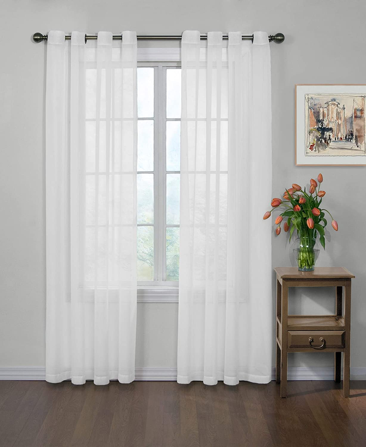 Curtainfresh Odor Neutralizing Sheer Voile Grommet Window Curtain for Bedroom or Living Room (1 Panel), 59 in X 84 In, White