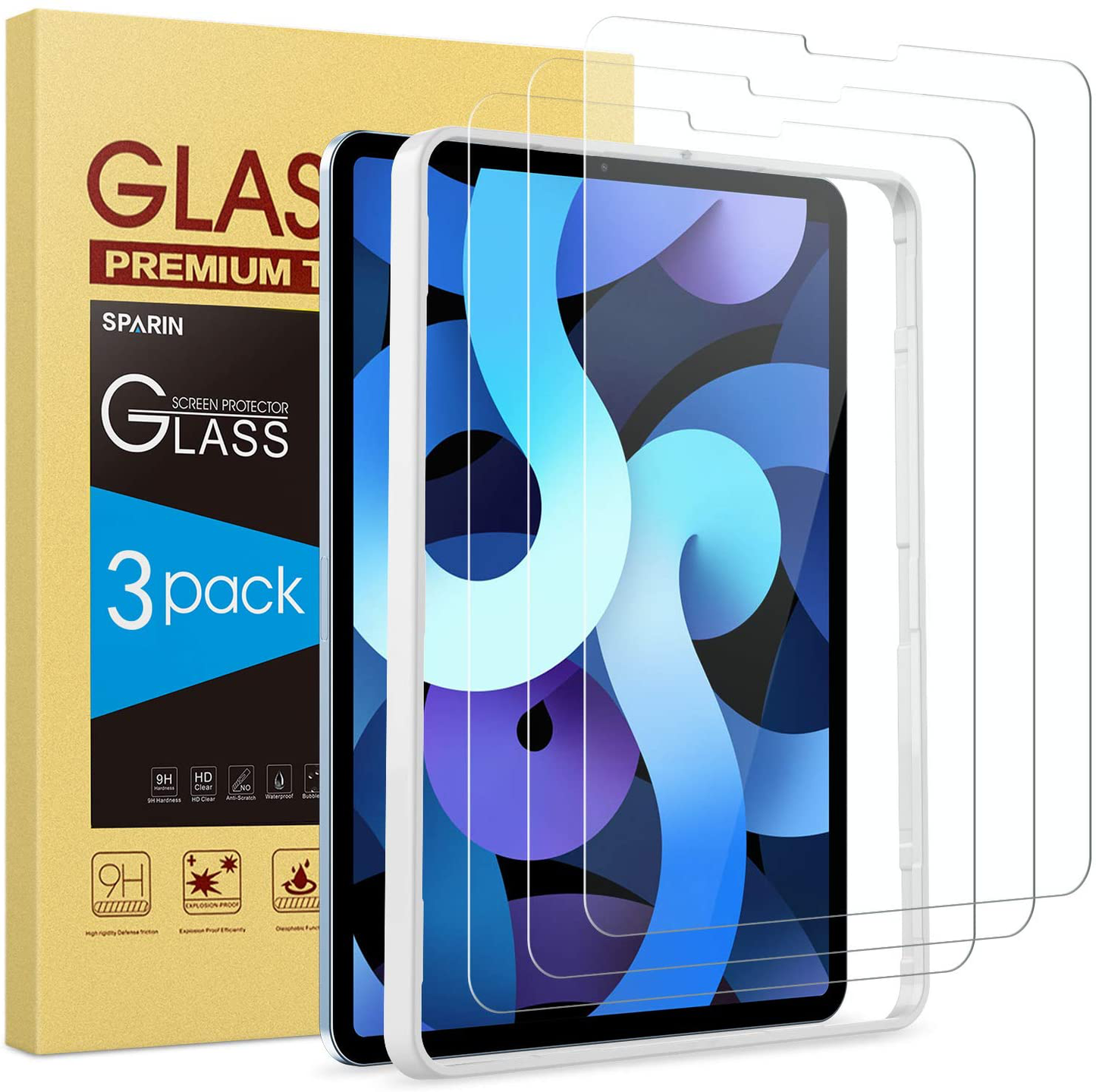 SPARIN [3 Pack] Screen Protector Compatible with iPad Air 4 / iPad Pro 11 inch, Tempered Glass Compatible with iPad Air 4th Generation 10.9 inch with Alignment Frame