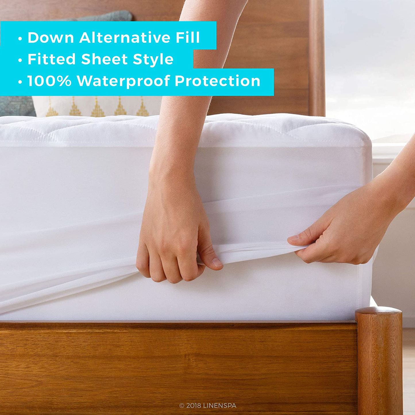 Linenspa Waterproof Quilted Mattress Pad - Hypoallergenic Fill - Deep Pocket Fitted Skirt - California King