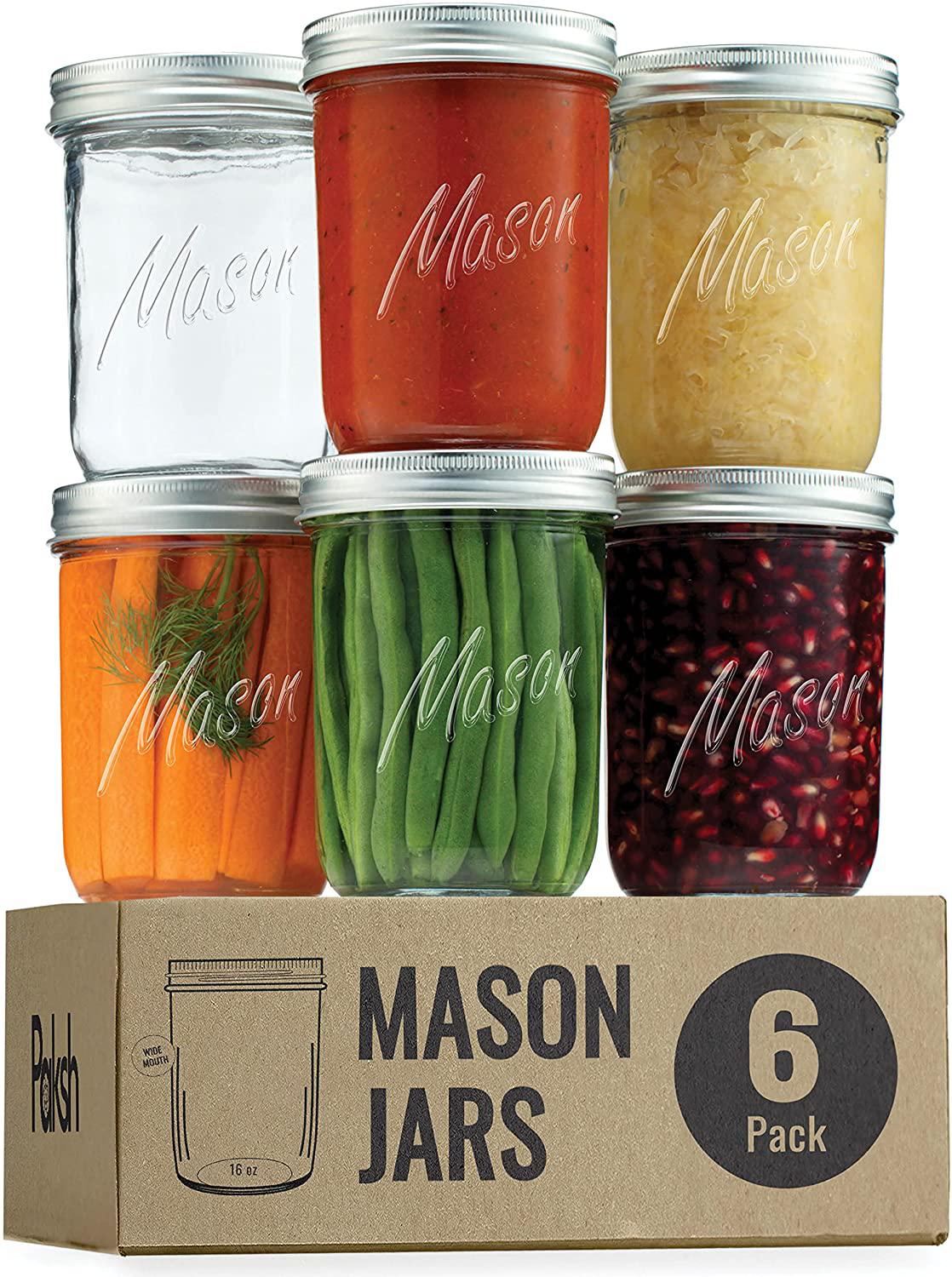 Wide-Mouth Glass Mason Jars, 16-Ounce (12-Pack) Glass Canning Jars with Silver Metal Airtight Lids and Bands with Chalkboard Labels, for Canning, Preserving, Meal Prep, Overnight Oats, Jam, Jelly,