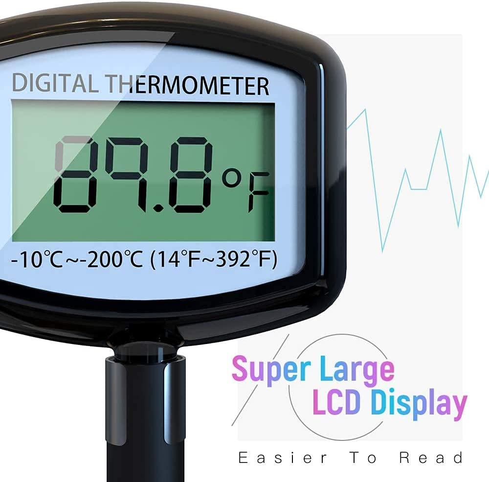 Meat Thermometer - Large LCD Super Long Probe 5.3 Inches Digital Cooking Thermometer with Instant Read and Clip for Kitchen BBQ Grilling Smoker Meat Liquids Candy and Food