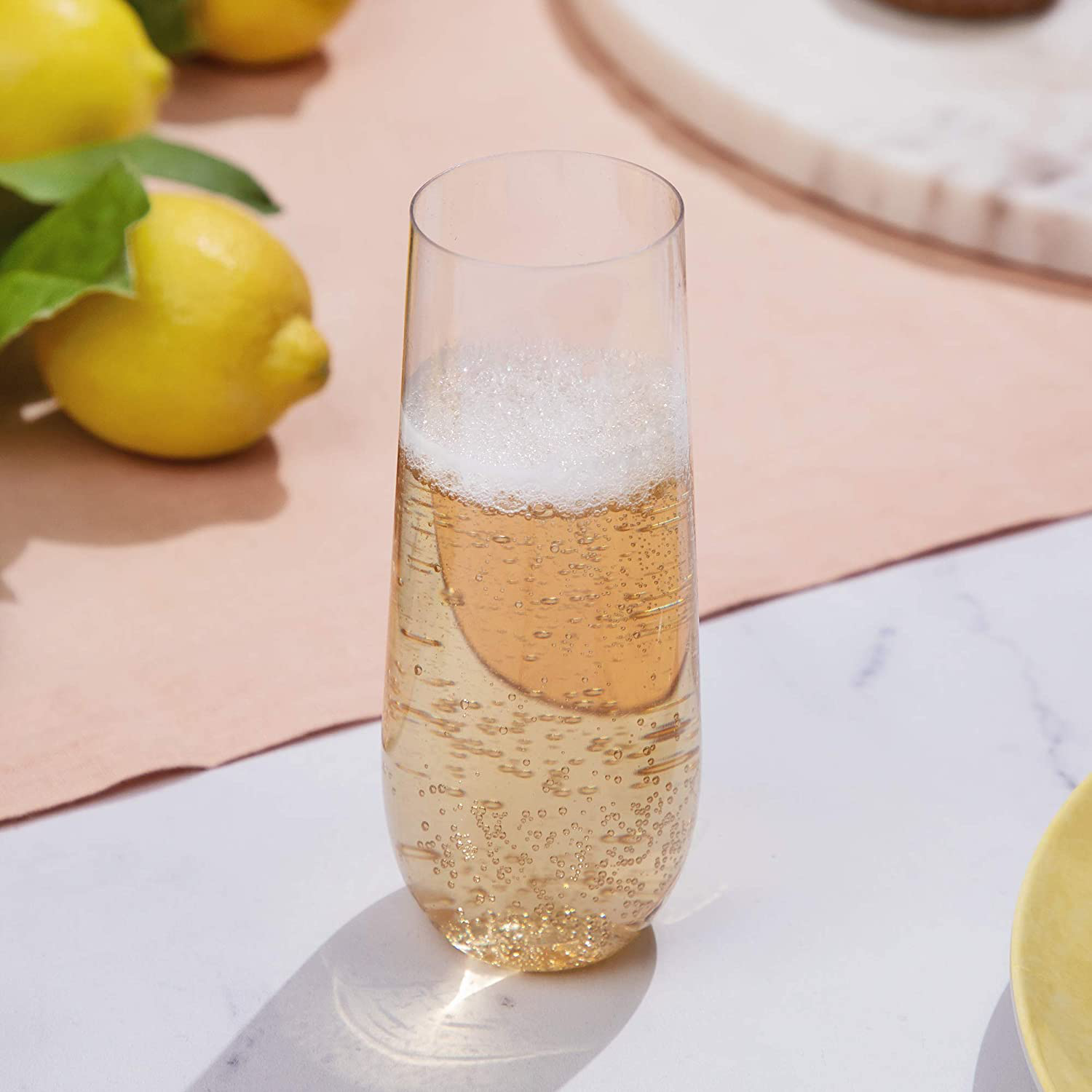 24 Stemless Plastic Champagne Flutes - 9 Oz Plastic Champagne Glasses | Clear Plastic Unbreakable | Toasting Glasses | Shatterproof | Disposable | Reusable Perfect For Wedding Or Party
