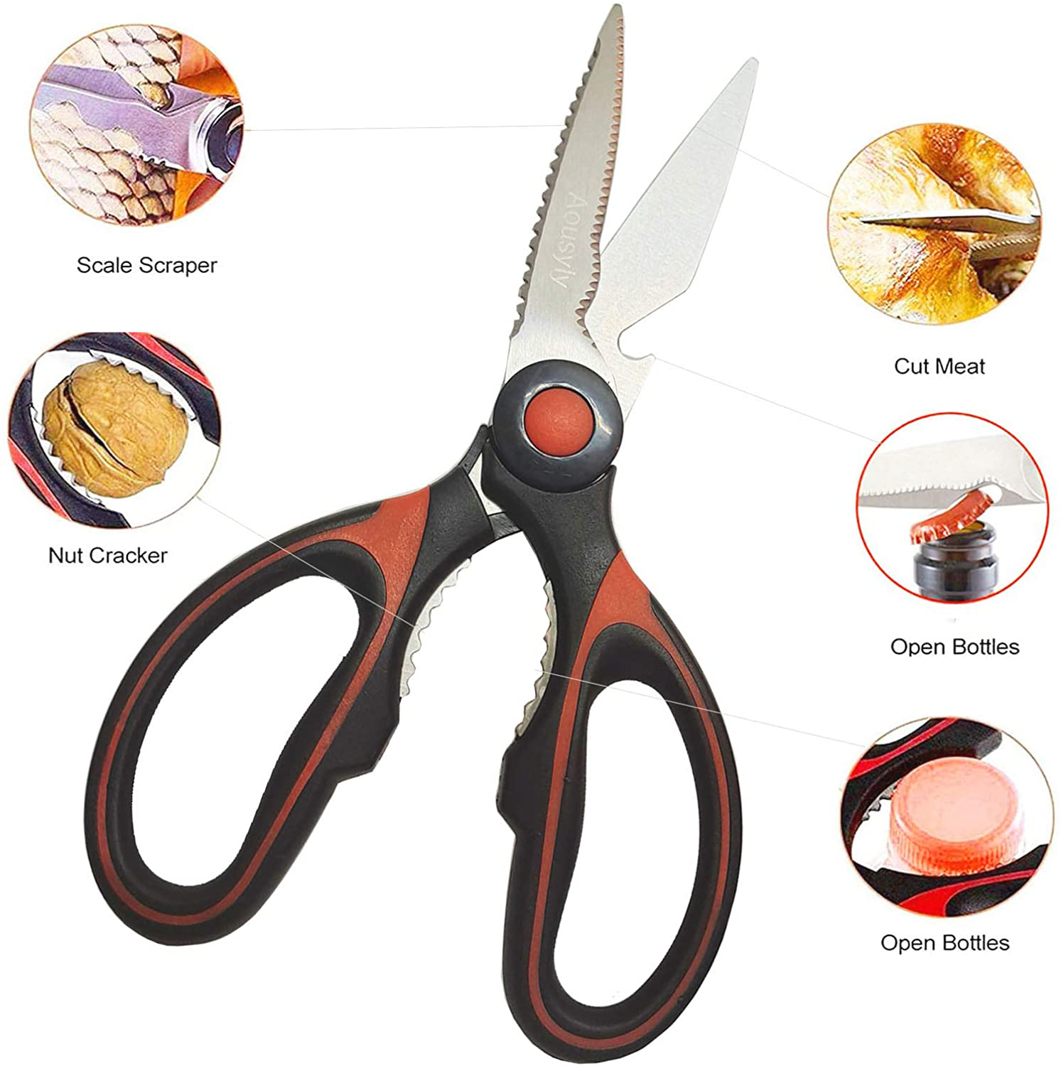 Aousyly Kitchen Scissors Heavy Duty Kitchen Shears Dishwasher Safe Multipurpose Stainless Steel Cooking Shears Scissors for Cutting Meat/Chicken/Fish/Poultry/Vegetables/BBQ/Nuts/Open Jars