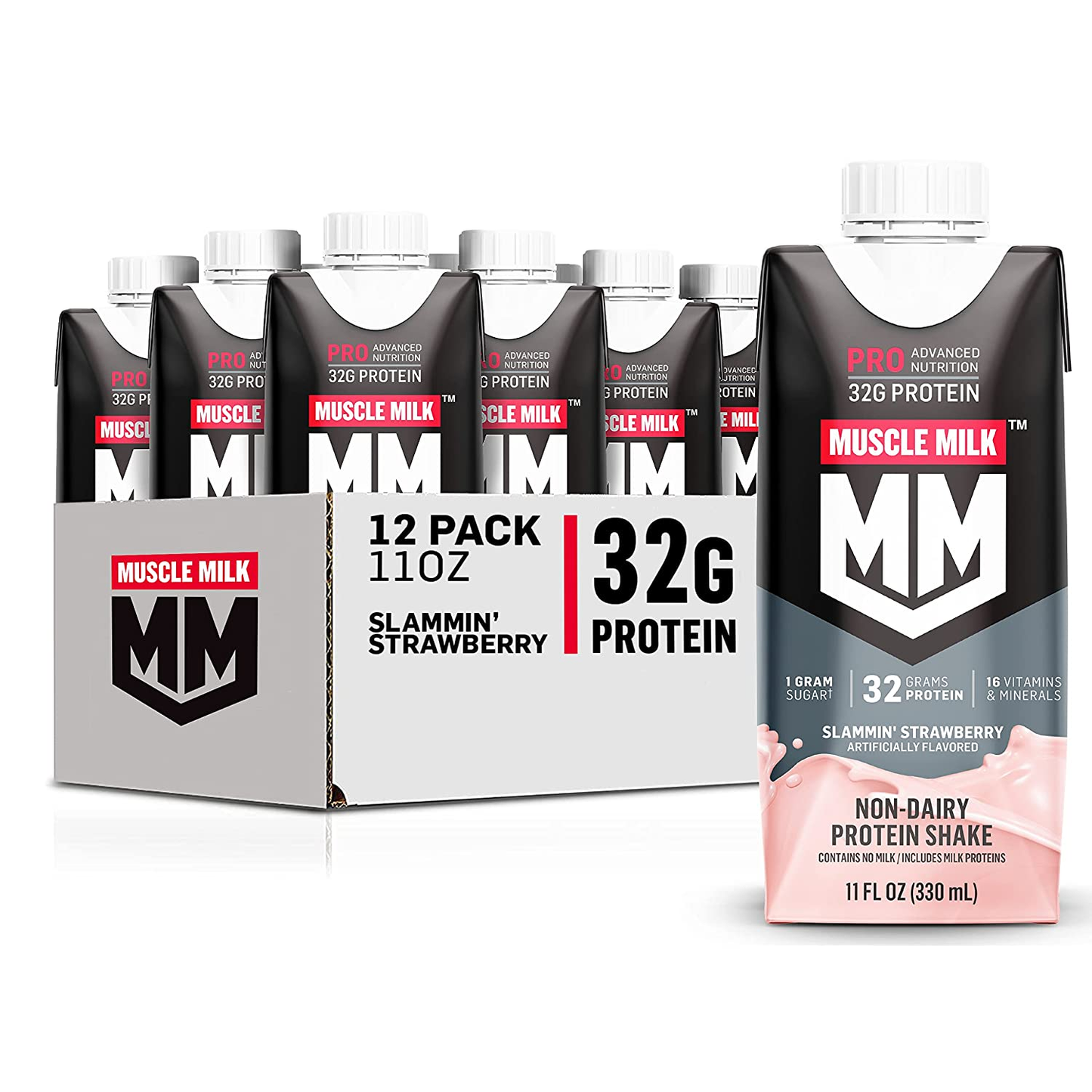 Muscle Milk Pro Advanced Nutrition Protein Shake, Knockout Chocolate, 11.16 Fl Oz Bottle, 12 Pack, 32G Protein, 1G Sugar, 16 Vitamins & Minerals, 5G Fiber, Workout Recovery, Energizing Snack, Packaging May Vary