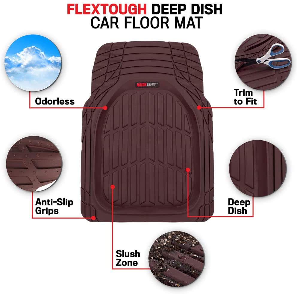 Motor Trend FlexTough Contour Liners-Deep Dish Heavy Duty Rubber Floor Mats for Car SUV Truck & Van-All Weather Protection, Universal Trim to Fit