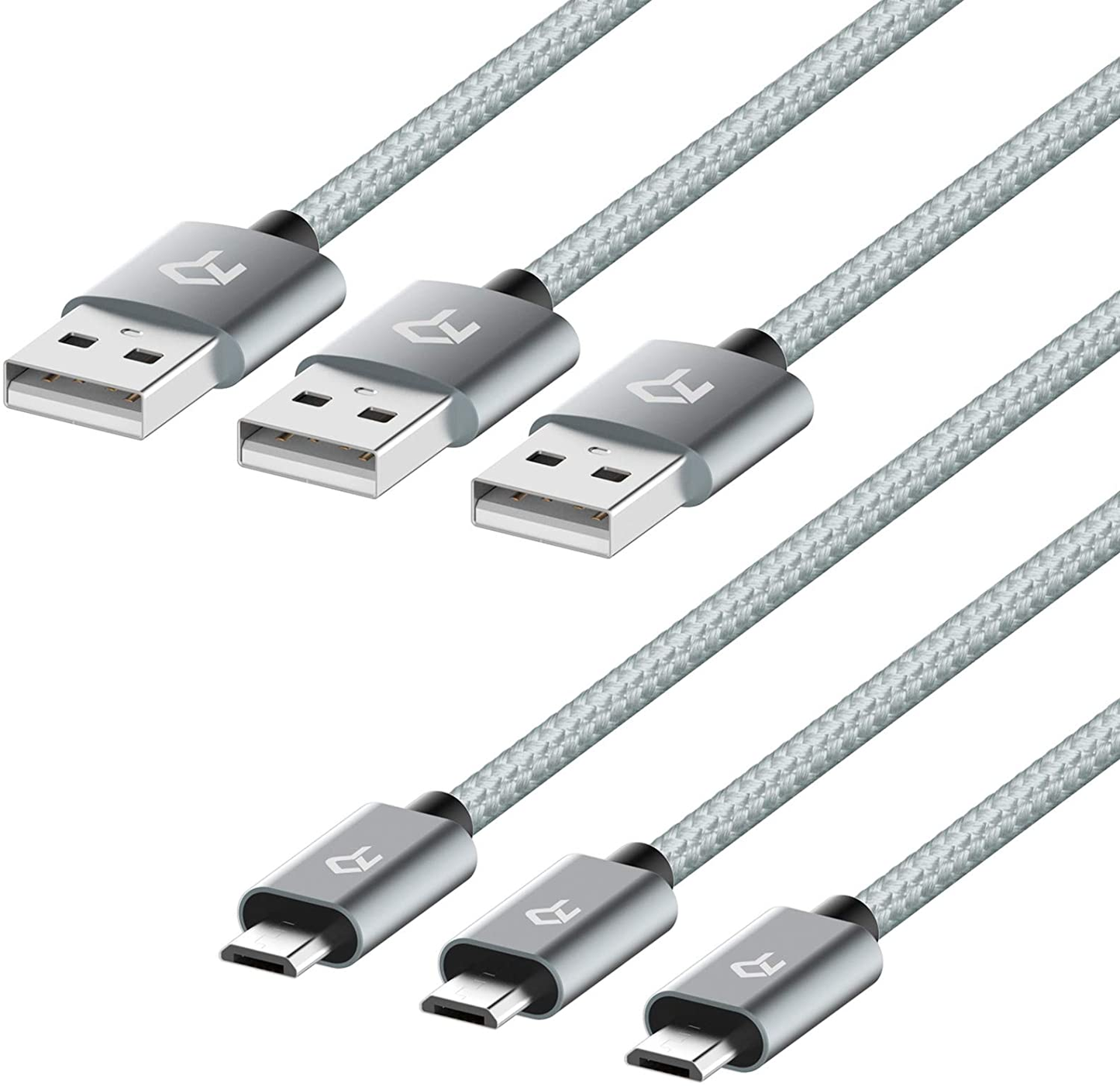 3-Pack, 3 Feet Micro USB Cable High Speed Data and Charging, Nylon Braided Charger Cord