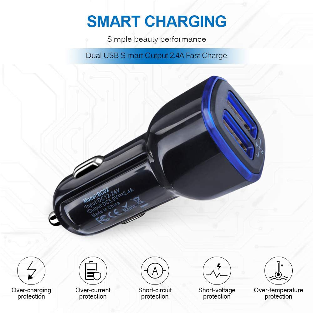 Car Charger, 2.4A 12W Andhot 2 Pack Mini Dual Port USB Car Charger Adapter Plug for Iphone 12 SE 11 Pro Max XR XS X 8 7 6S Plus, Ipad, Samsung Galaxy S21 S20 S10 Note 20 10 A21 A50, LG, Moto, Android