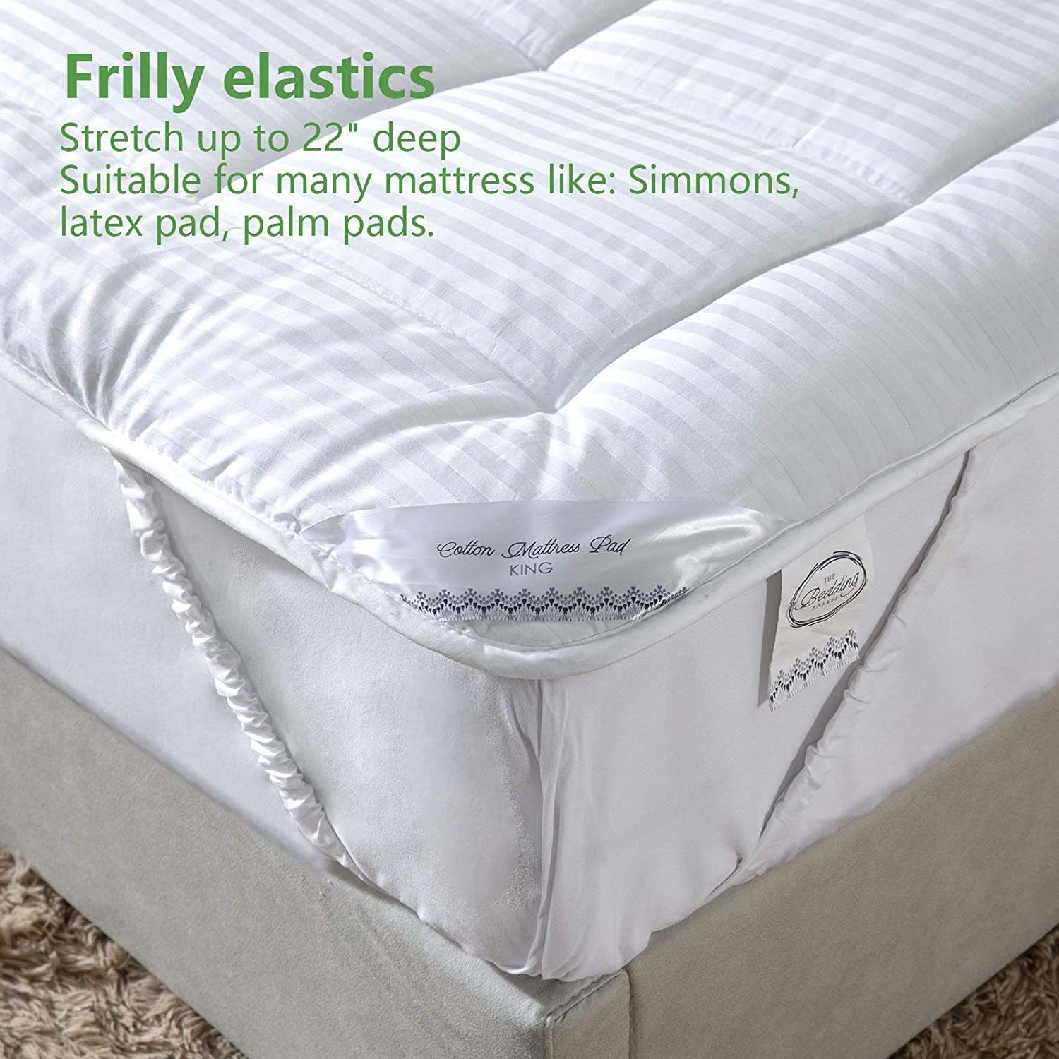 Mattress Pad for Twin XL Size Bed with 100% Ventilated Cotton Cover and Down Alternative Microfiber Filling with Secure Anchor Band Design Adapts to Mattress Depths from 6" to 22”, Machine Washable