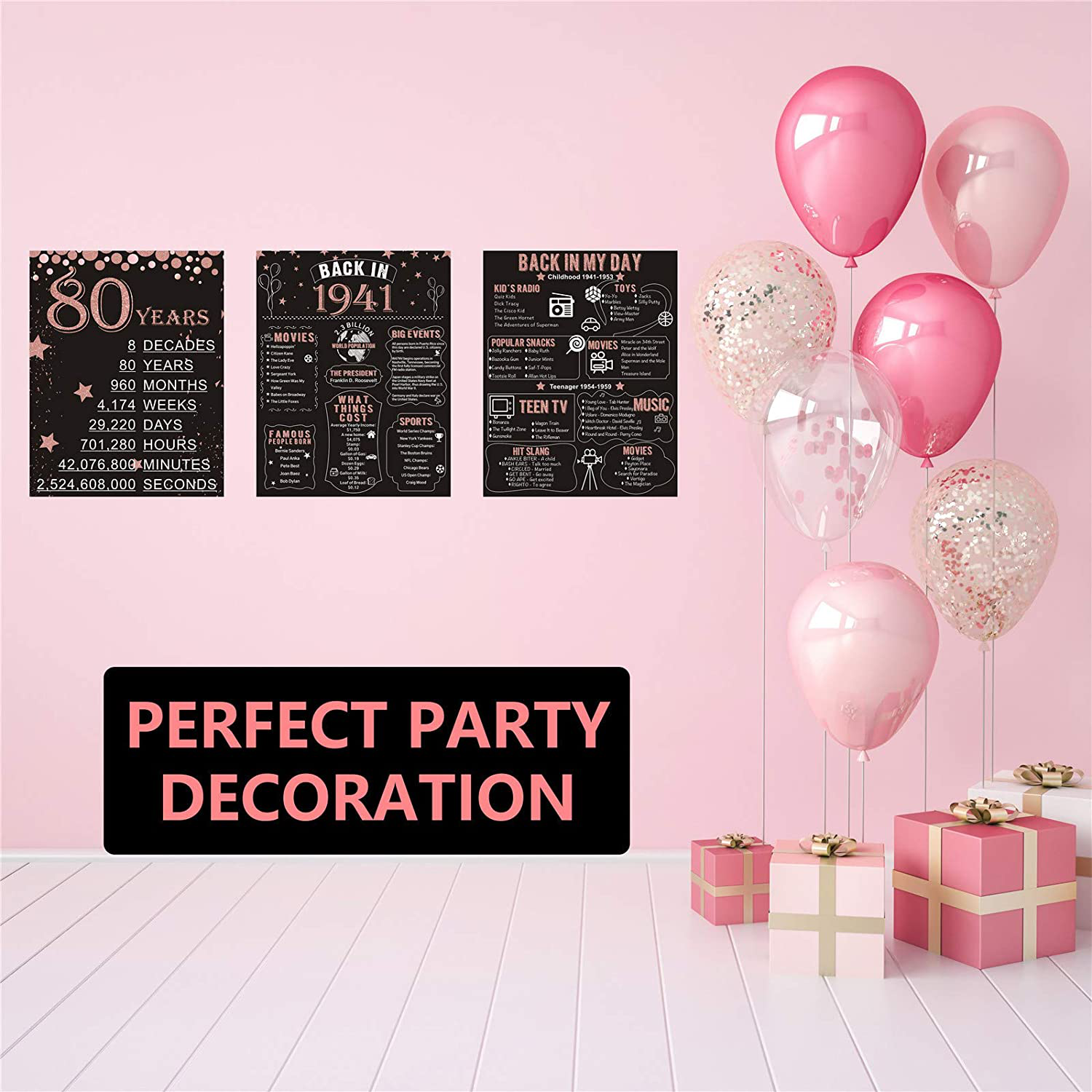 Homanga 70th Birthday Decorations for Women or Men, Rose Gold 3 Pieces 11”x 14” Back In 1951 Poster, 70 Years Party Wedding Anniversary Decoration Supplies, 70th Gifts for Women Her