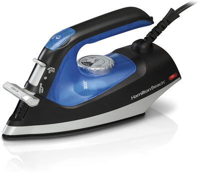 Hamilton Beach Iron 2-in-1 Handheld Iron & Garment Steamer for Clothes with Continuous Steam Nozzle, Nonstick Soleplate, 1200 Watts, Blue/Black