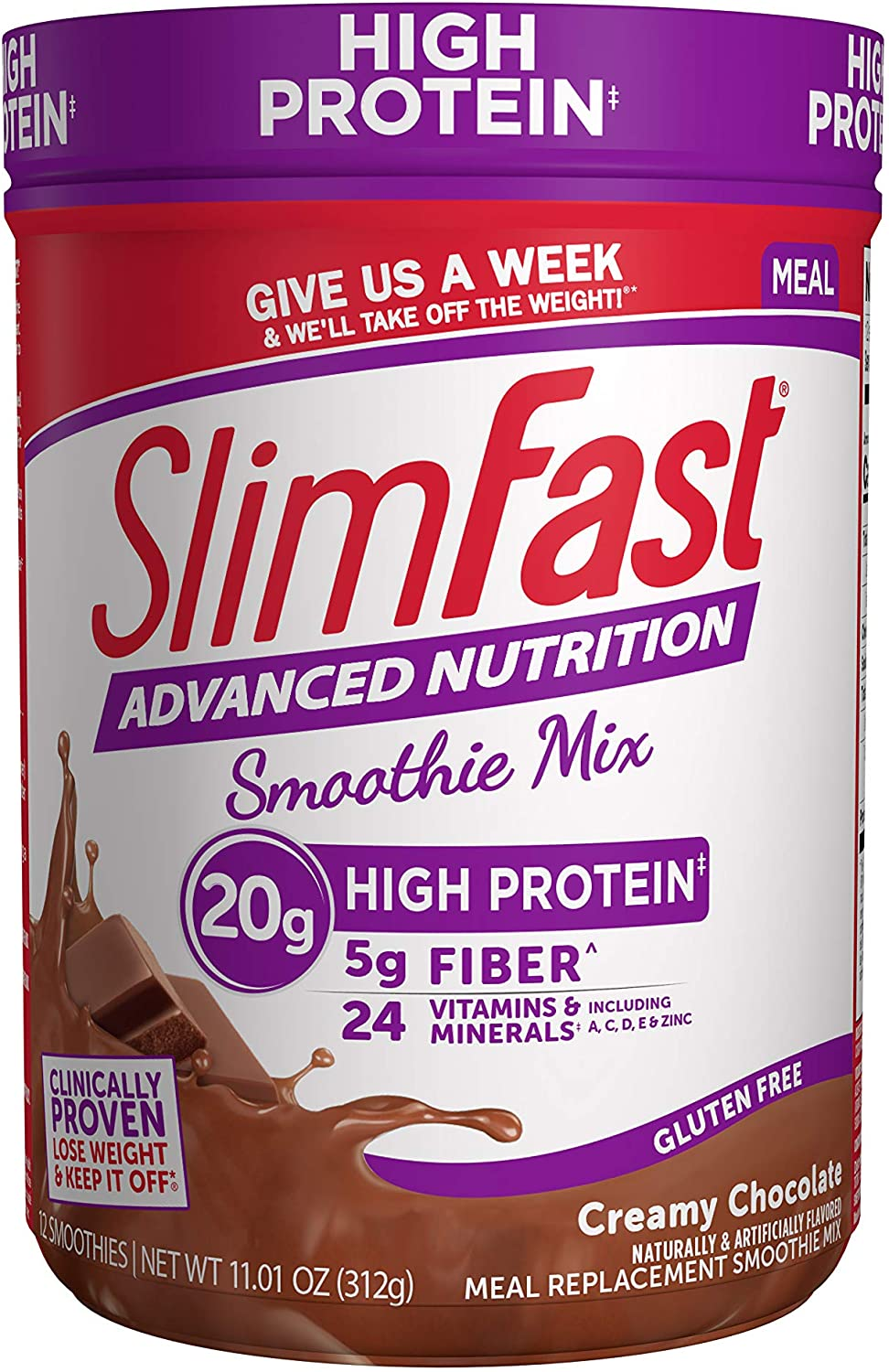 Slimfast Advanced Nutrition High Protein Meal Replacement Smoothie Mix, Creamy Chocolate, Weight Loss Powder, 20G of Protein, 12 Servings (Pack of 2)
