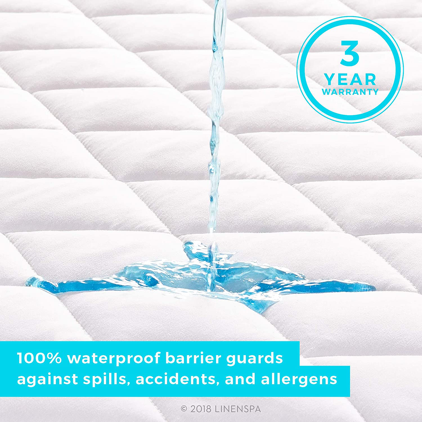 Linenspa Waterproof Quilted Mattress Pad - Hypoallergenic Fill - Deep Pocket Fitted Skirt - California King