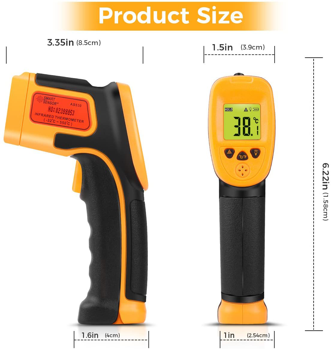 Infrared Thermometer, Digital IR Laser Thermometer Temperature Gun -26°F~1022°F (-32°C～550°C) Temperature Probe Cooking/Air/Refrigerator - Meat Thermometer Included -Non Body Thermometer