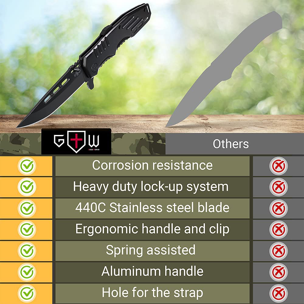 Spring Assisted Knife - Pocket Folding Knife - Military Style - Boy Scouts Knife - Tactical Knife - Good for Camping Hunting Survival Indoor and Outdoor Activities Mens Gift