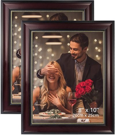 GraduatePro 8x10 Picture Frame Display Photos for Wall or Tabletop with Real Glass, Mahogany with Gold Beaded, Pack of 2
