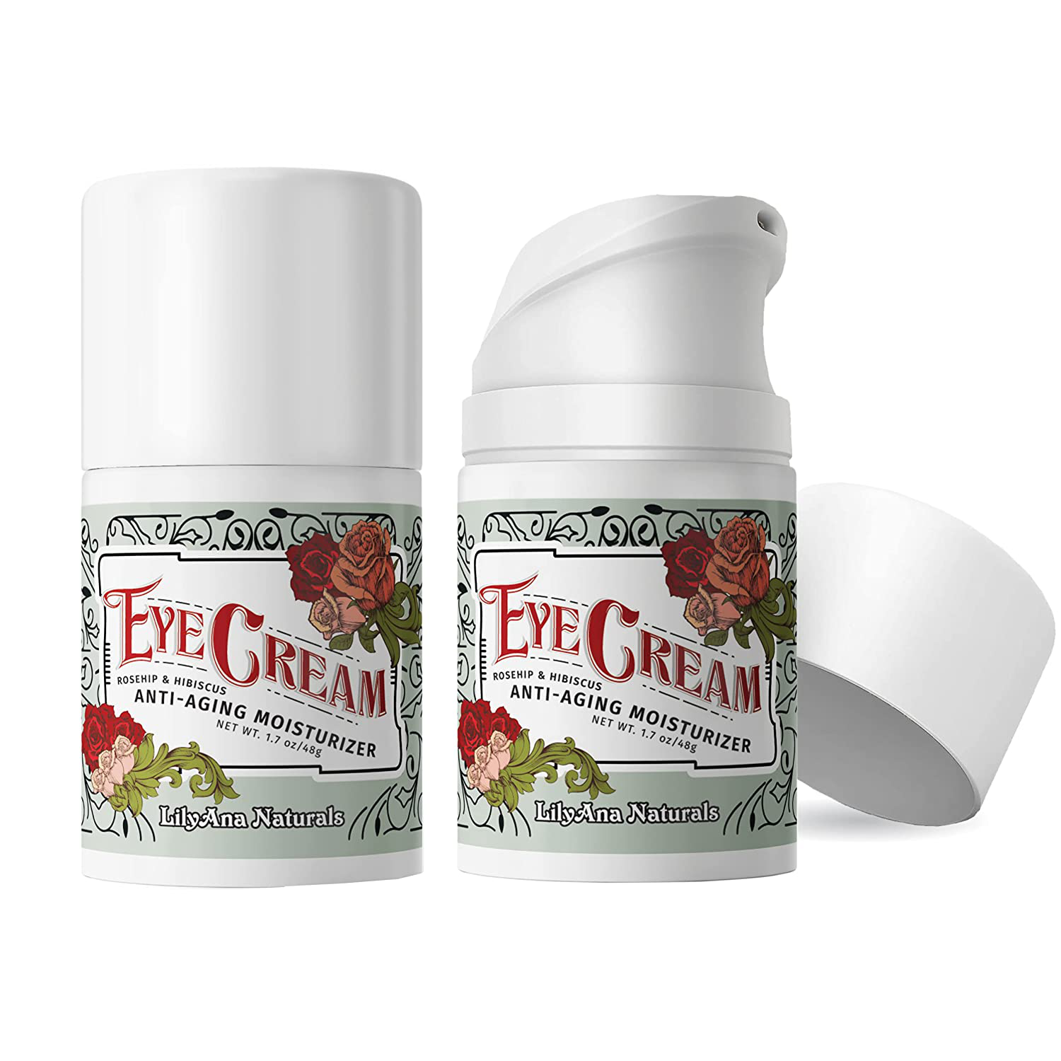 Lilyana Naturals Eye Cream - 2-Month Supply - Made in USA, Eye Cream for Dark Circles and Puffiness, under Eye Cream, anti Aging Eye Cream, Improve the Look of Fine Lines and Wrinkles, Rosehip and Hibiscus Botanicals - 1.7Oz (1-Pack)