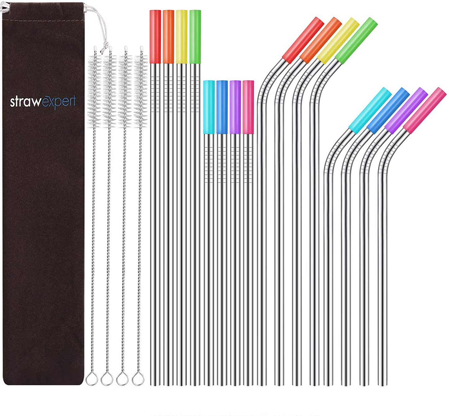 Reusable Metal Straws with Silicone Tip & Travel Case & Cleaning Brush,Long Stainless Steel Straws Drinking Straw for 20 and 30 oz Tumbler