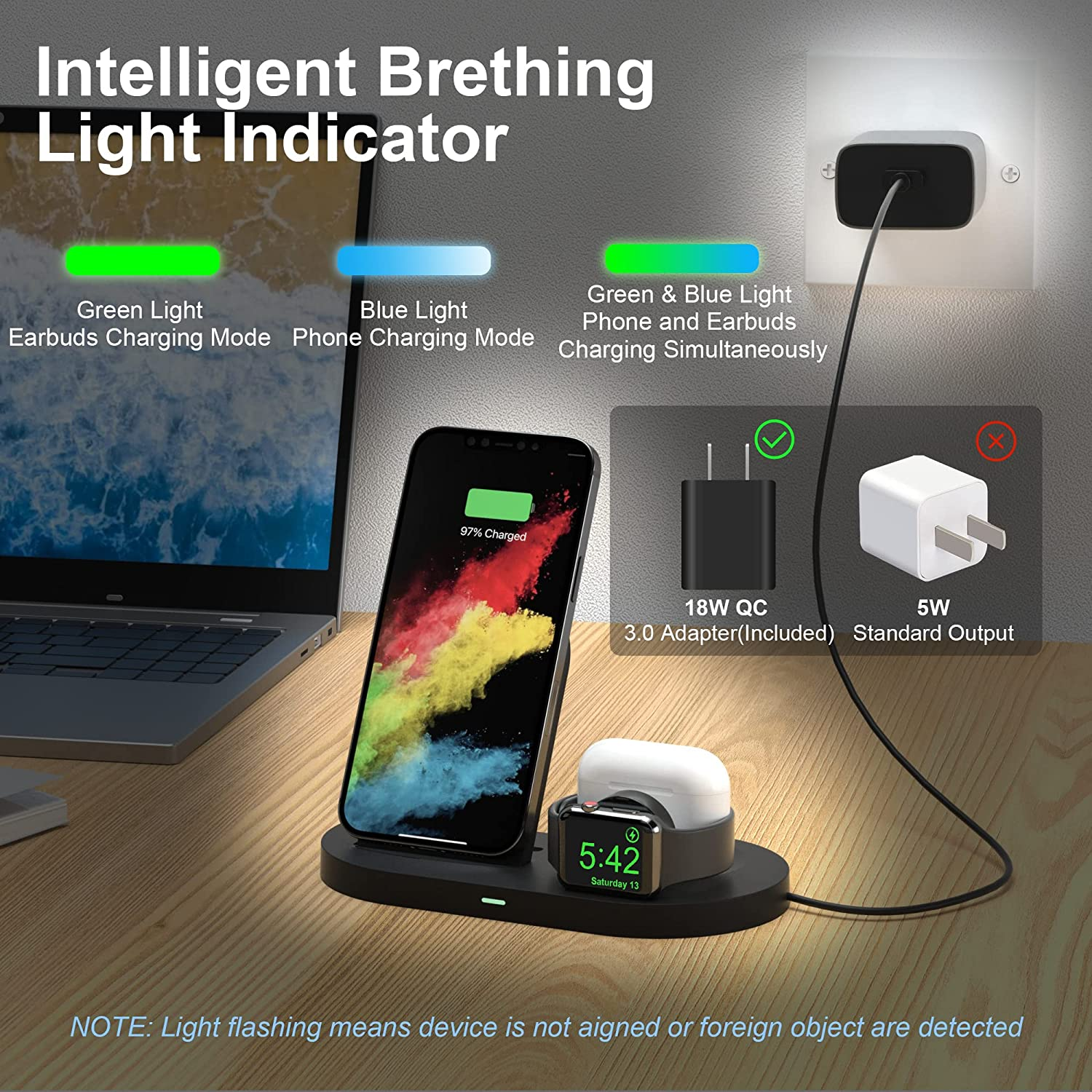 3 in 1 Wireless Charging Station DINTO Foldable Wireless Charging Dock for Apple Watch SE Series Airpods Pro, Cell Phone Wireless Charging Charger Stand Pad for Iphone 13/12 Pro Max/11 Series/Xs/Xr