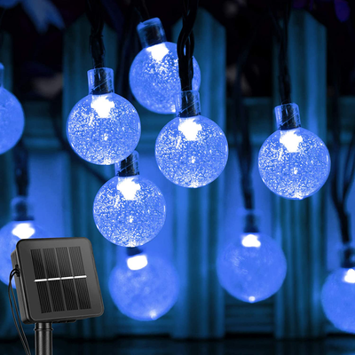 Solar String Lights Outdoor 60 Led 35.6 Feet Crystal Globe Lights with 8 Lighting Modes, Waterproof Solar Powered Patio Lights for Garden Yard Porch Wedding Party Decor Halloween (Blue)
