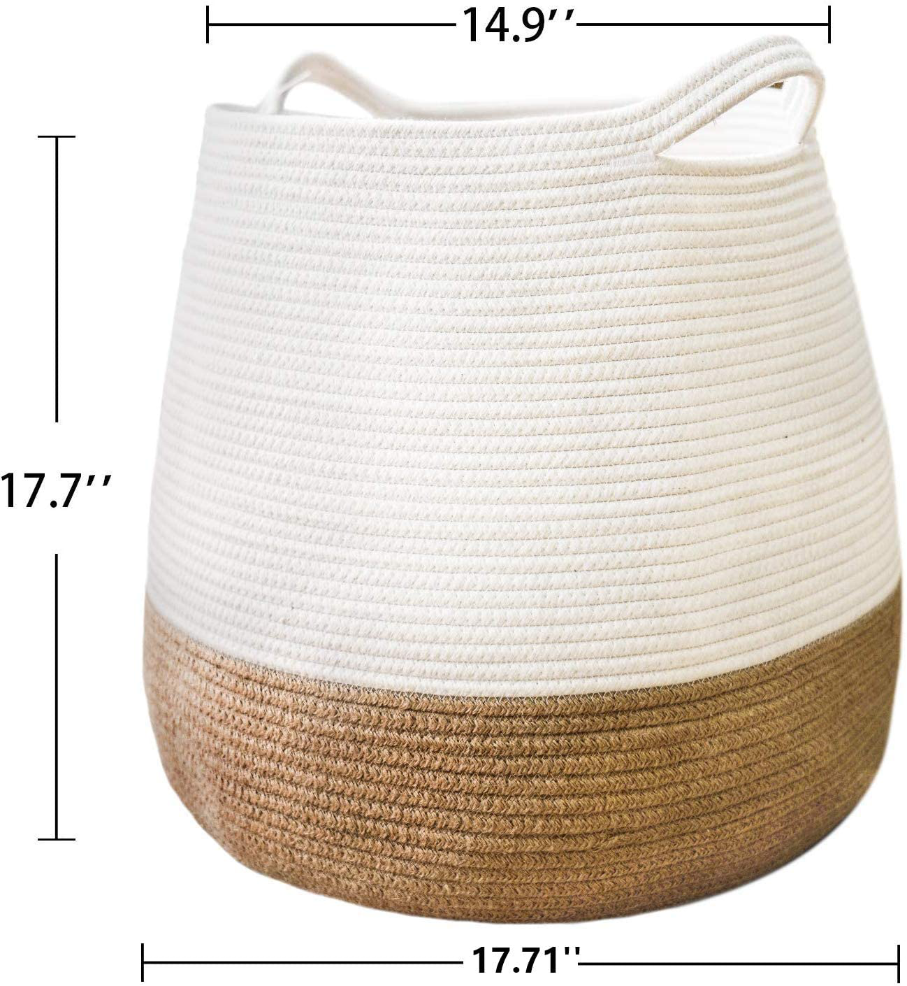 Goodpick Large Woven Laundry Basket 17.71" x 17.71” Cute Round Wicker Rope Basket Natural Tall Blanket Basket Jute Storage Decorative Baskets with Handles Toy Bin for Nursery Laundry Living Room