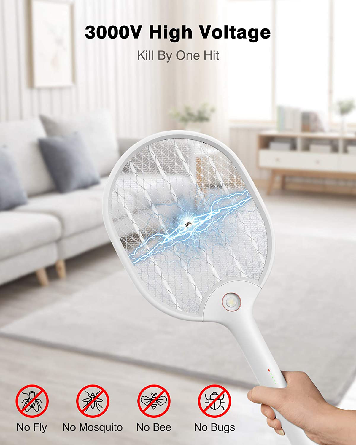 X Home Electric Fly Swatter, USB Rechargeable Bug Zapper with LED Light and 3-Layer Safety Mesh Protection, Safe to Touch, Mosquito Killer for Home and Outdoor
