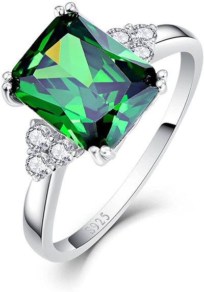 Women'S 5.3Ct Emerald Cut Created Green Emerald 925 Sterling Silver Engagement Ring