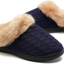 Women'S Memory Foam Slippers Knitted Fur Collar House Shoes Anti-Skid Sole for Indoor & Outdoor