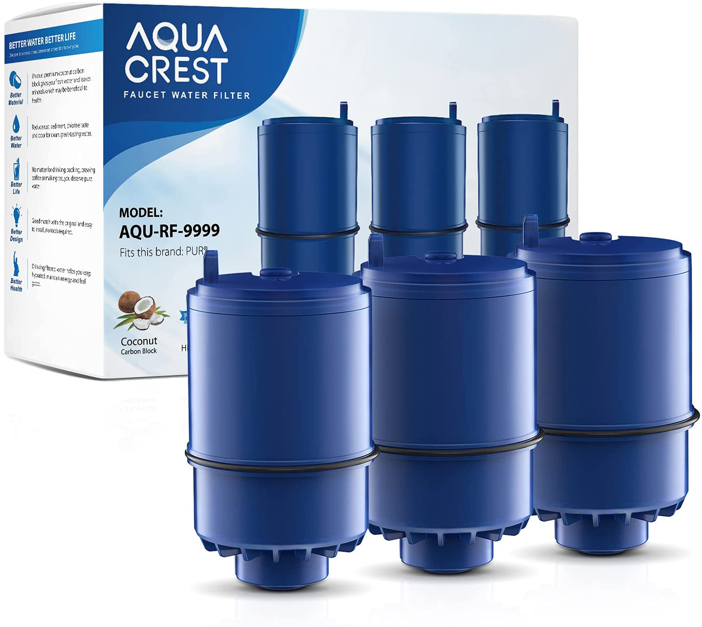 AQUACREST RF-9999 NSF Certified Water Filter, Replacement for Pur RF9999 Faucet Water Filter, Pur Faucet Model FM-2500V, FM-3700, PFM150W, PFM350V, PFM400H, PFM450S, Pur-0A1 (Pack of 3)