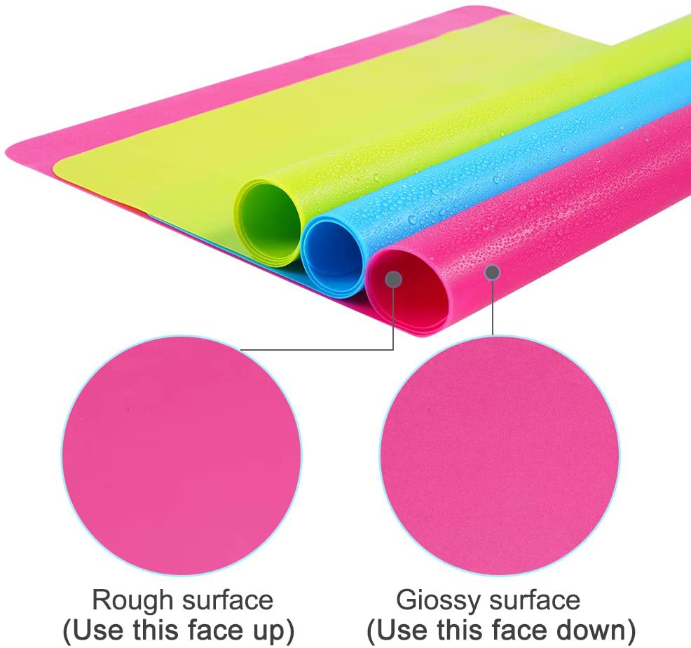 3 Pack Large Silicone Sheets for Crafts, Liquid, Resin Jewelry Casting Molds Mat,Silicone Placemat. 15.7” x 11.8” (Blue & Rose Red & Green)