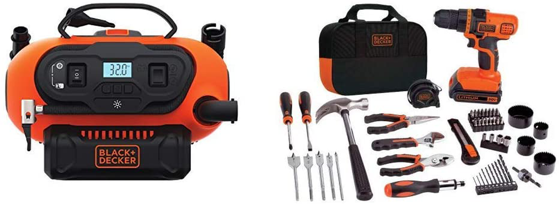 BLACK+DECKER BDINF20C 20V Lithium Cordless Multi-Purpose Inflator (Tool Only) with BLACK+DECKER LDX120PK 20V MAX Cordless Drill and Battery Power Project Kit