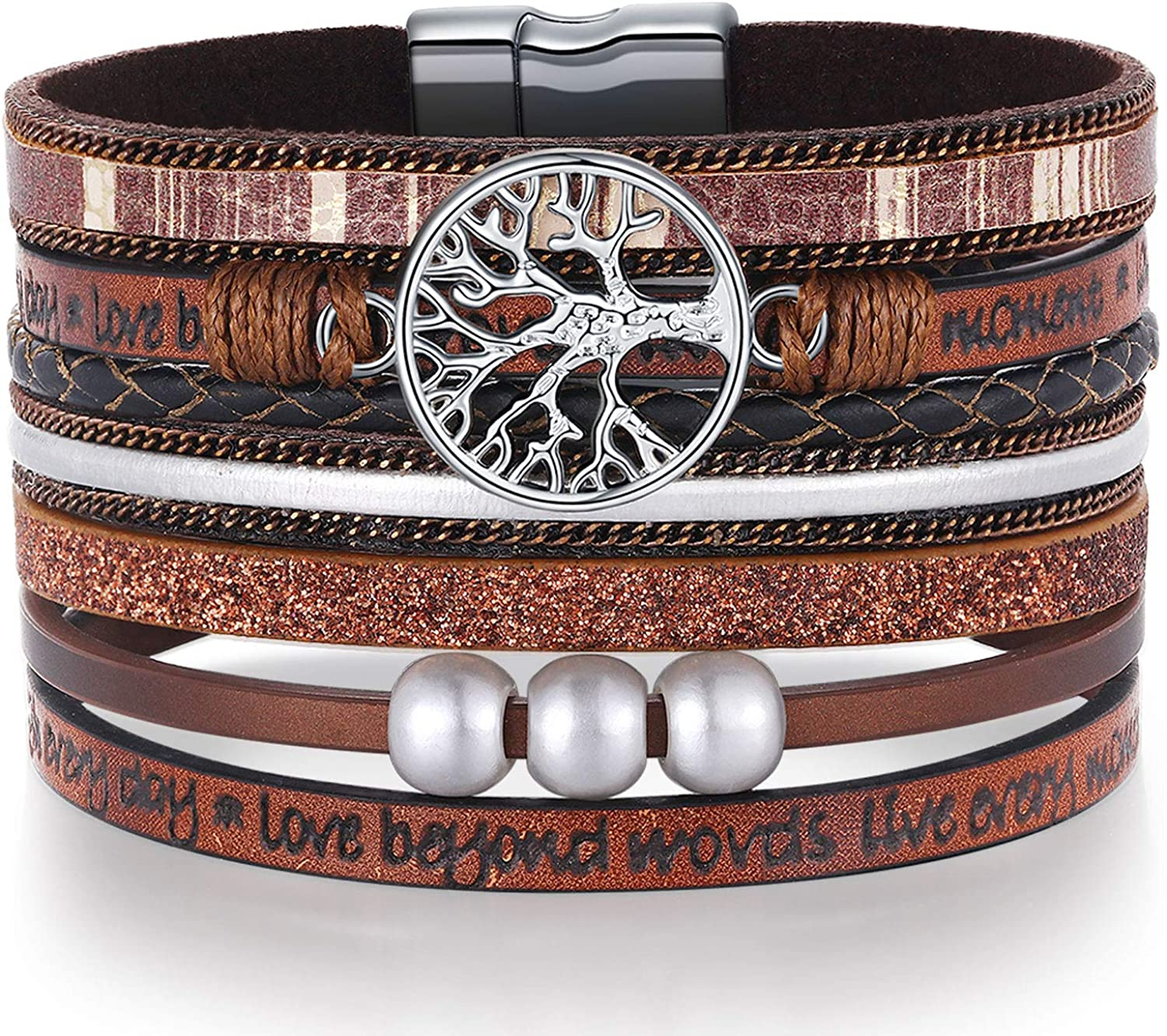 Inspirational Tree of Life Leather Bracelets for Women,Birthday Easter Jewelry Gifts for Teens Girls