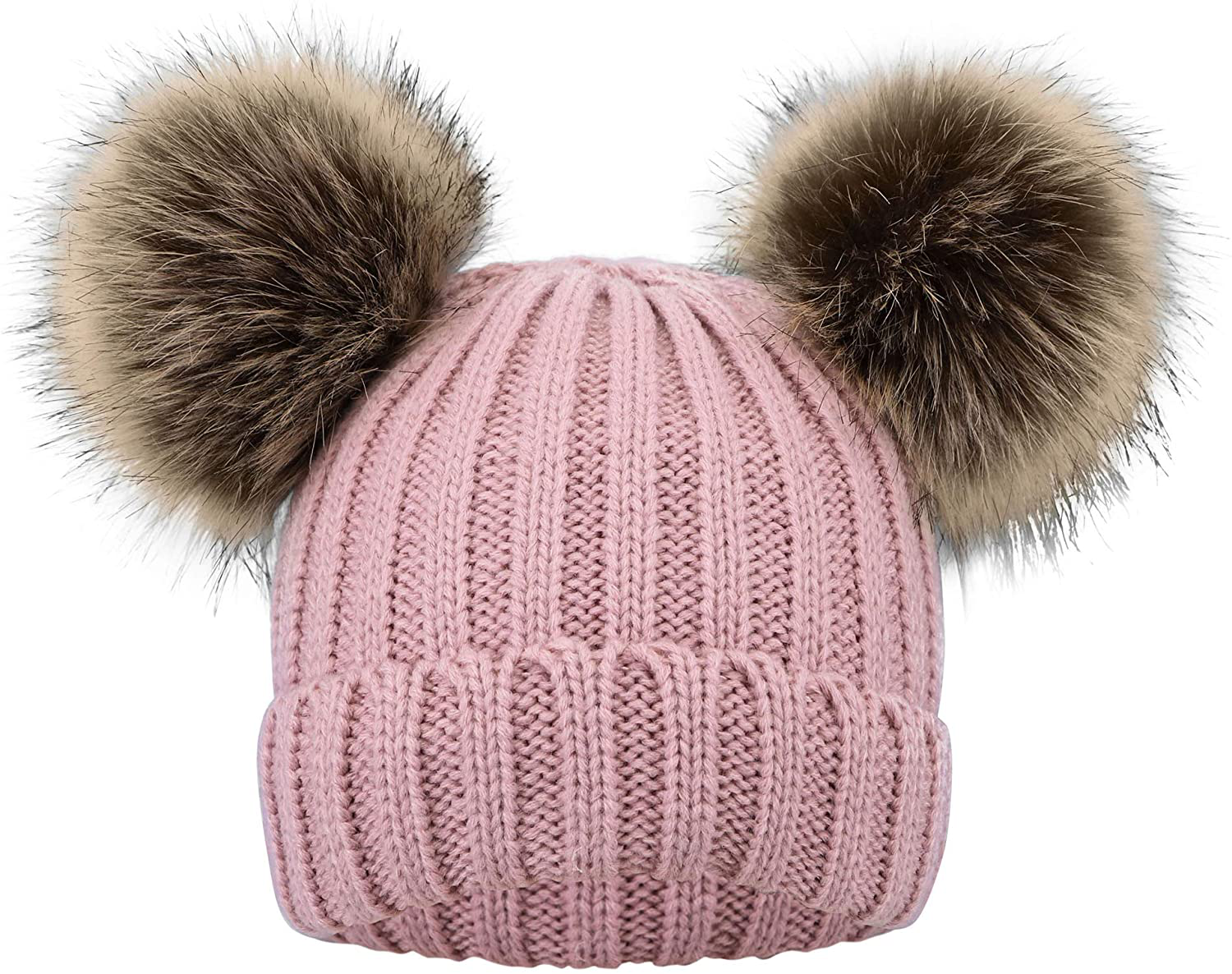 Simplicity Warm Kids Boys Girls Winter Hat with Pompom Ears Elastic Knitted Toddler Beanie Hats for Girls Boys