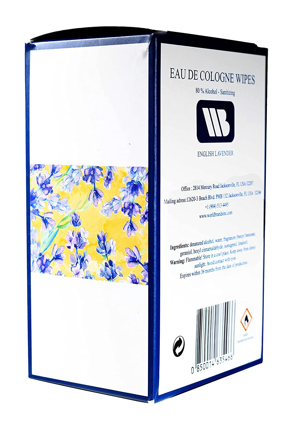 World Brands Eau the Cologne Sanitizing Wipes (English Lavender), 8X8 Inch