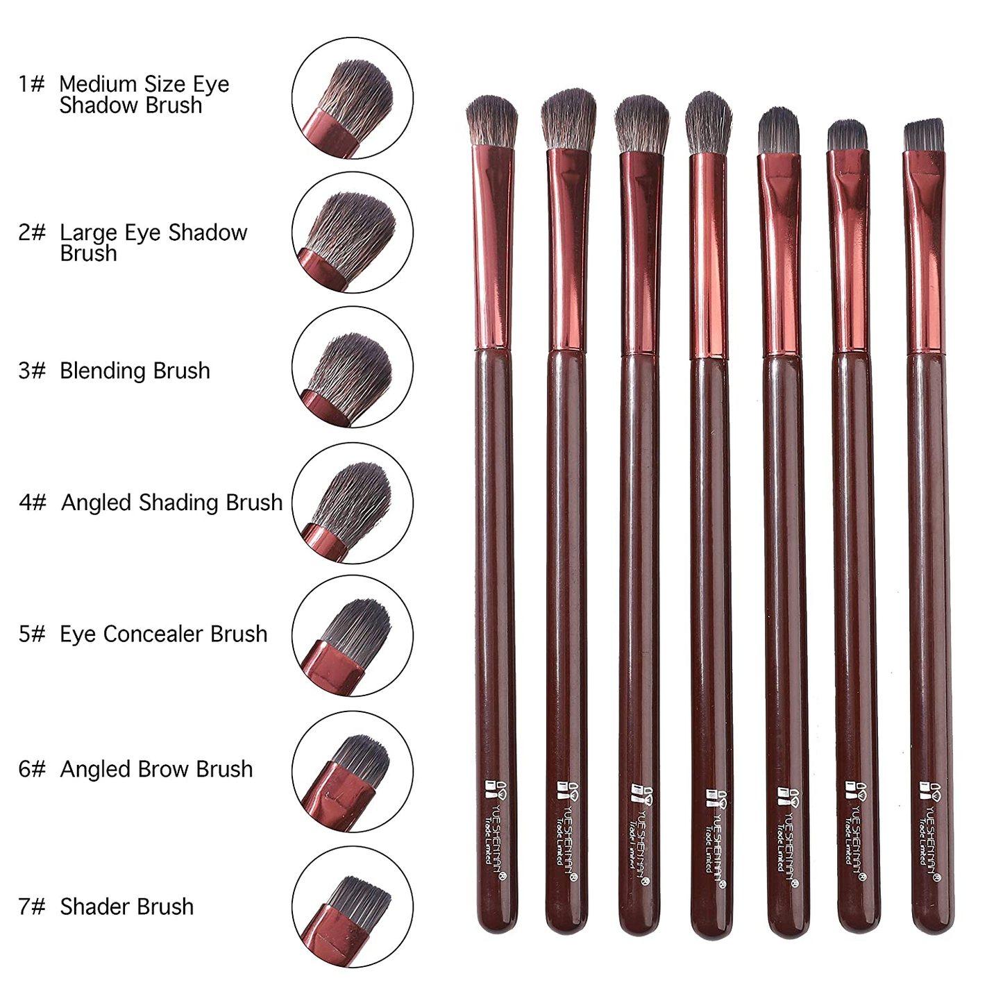 7Pcs Eyeshadow Brush Sets. Premium Eye Brush. Concealer, Eyebrow Brush, Contour Brush, Foundation Blending Brush by YUE SHEN NAN. (Sweet)