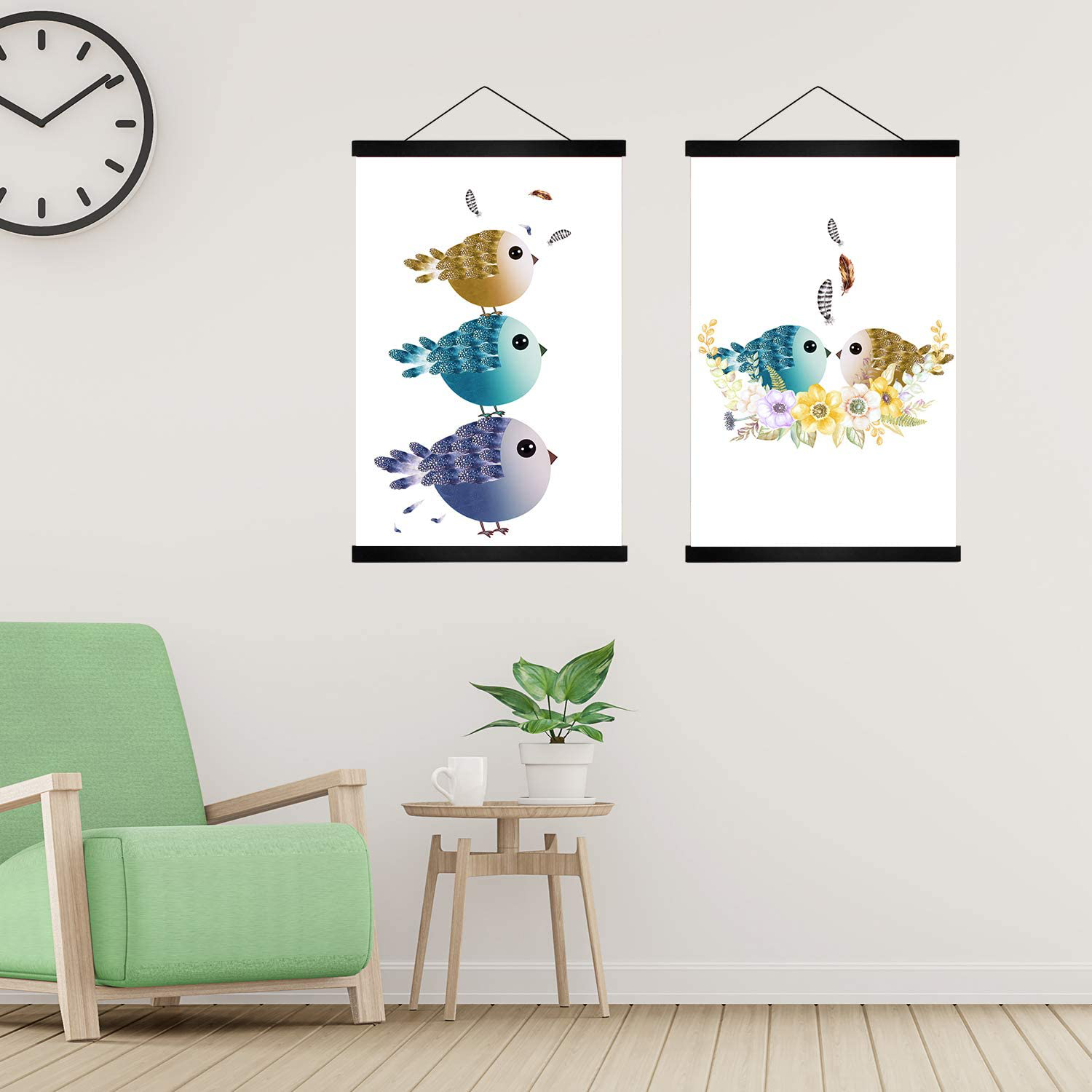 Radezon 9 inch Wide Magnetic Poster Hanger Frame, 9x12 9x11 9x13 Wood Frame for Posters, Prints, Photos, Pictures, Maps, Scrolls, and Artwork - Wall Hanging Wooden Frame