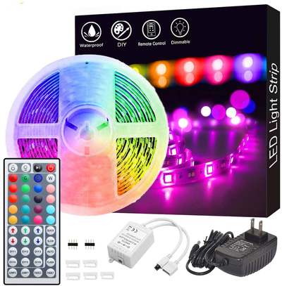 Waterproof Flexible Color Changing RGB SMD 5050 - LED Strip Light Kit with 44 Keys IR Remote Controller and 12V Power Supply