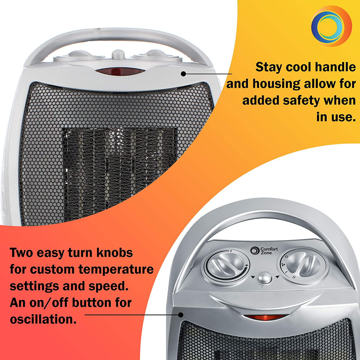 CCC Comfort Zone CZ449 Electric Heater, Ceramic Oscillating Thermal, Silver