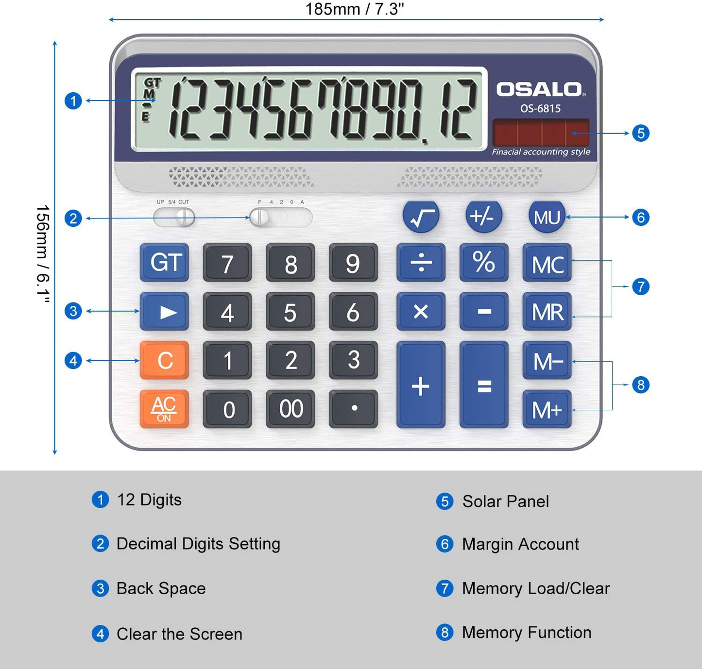 Pendancy Large LCD Display Button 12 Digits Desktop Calculator(OS-6815)