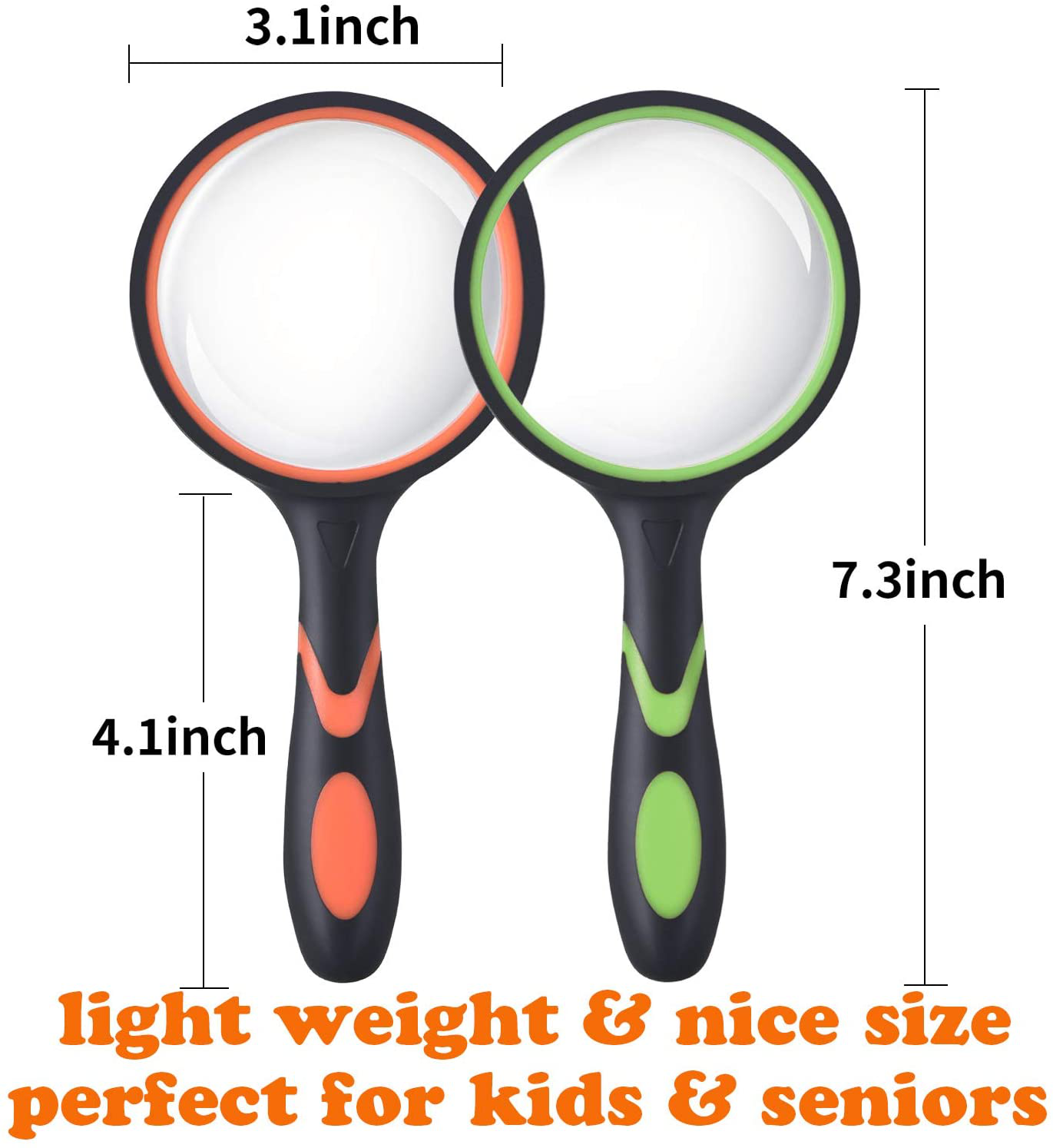 Ocim (2 Pcs) 10X Magnifying Glass, Handheld Reading Magnifier, 75mm Magnify Glasses Lens, Rubbery with Non-Slip Soft Handle for Seniors Reading and Kids Nature Exploration