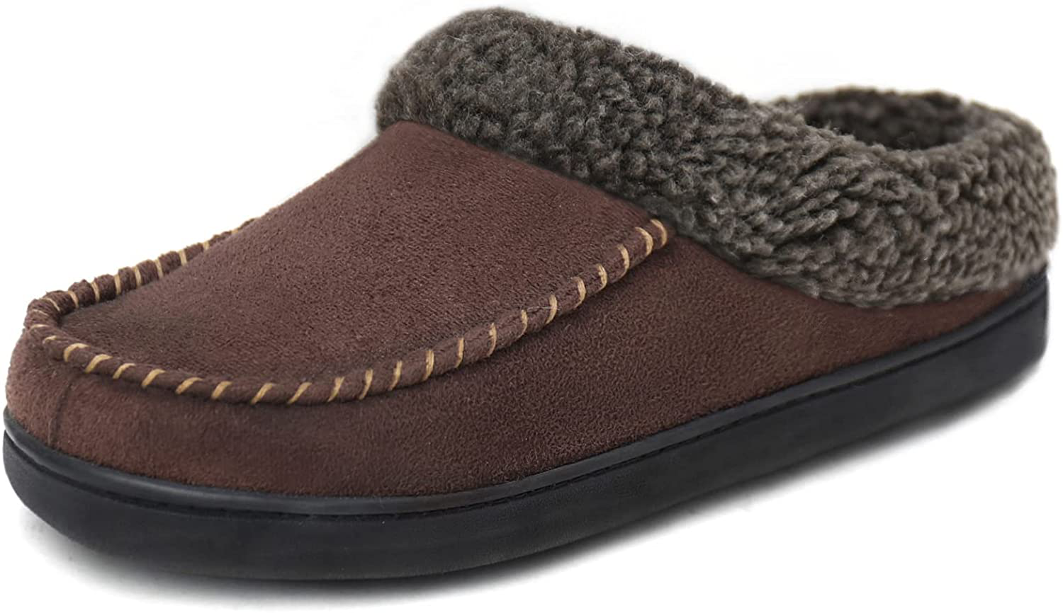 ULTRAIDEAS Men'S Moccasin Suede Slippers with Cozy Memory Foam & Fuzzy Plush Lining , Slip on Clog House Shoes with Indoor Outdoor Rubber Sole