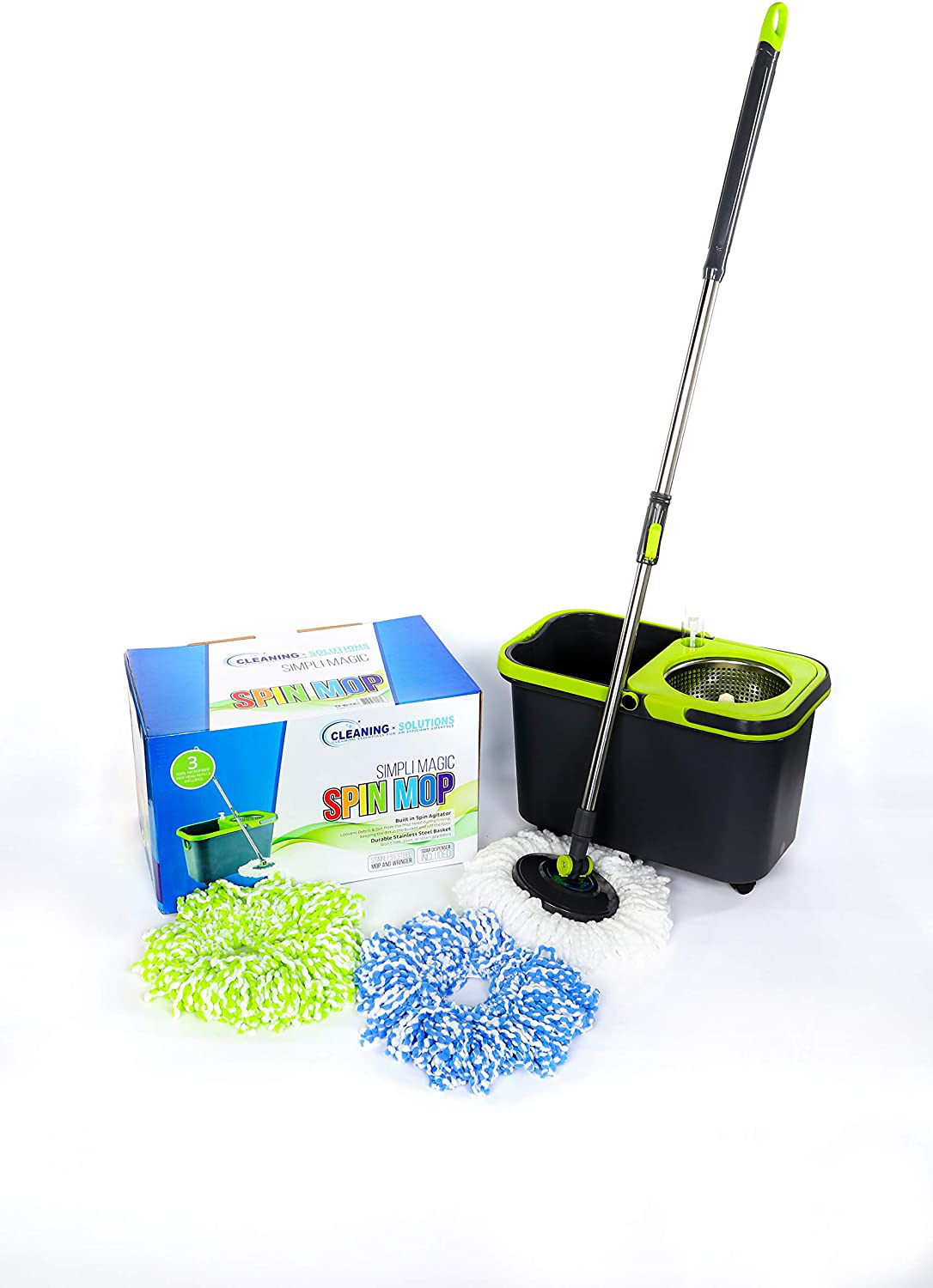 Simpli-Magic 79117 Spin Mop Cleaning Kit with Refills, Mop & Refills, Black/Green