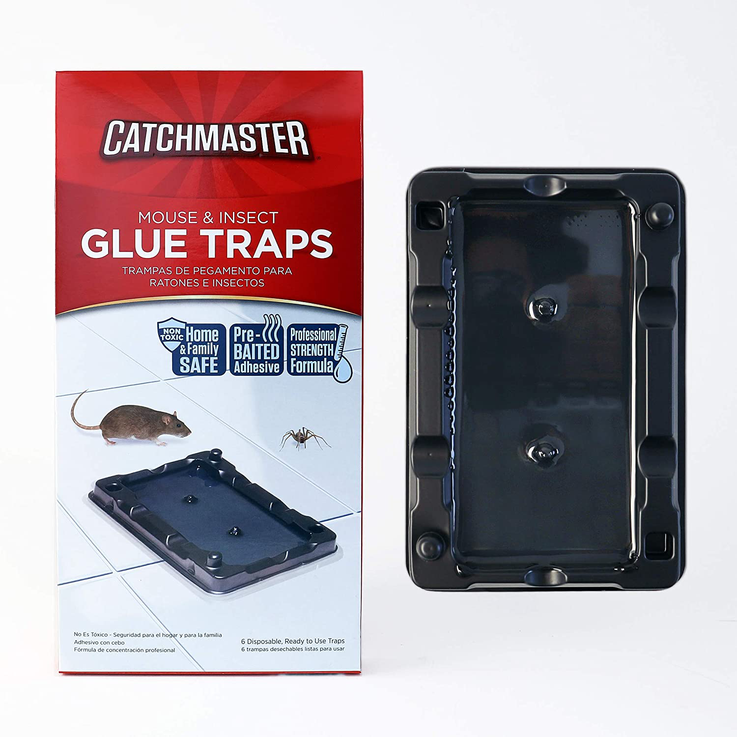 Catchmaster Mouse & Insect Professional Strength Glue Traps - Non Toxic - 6 Glue Trays