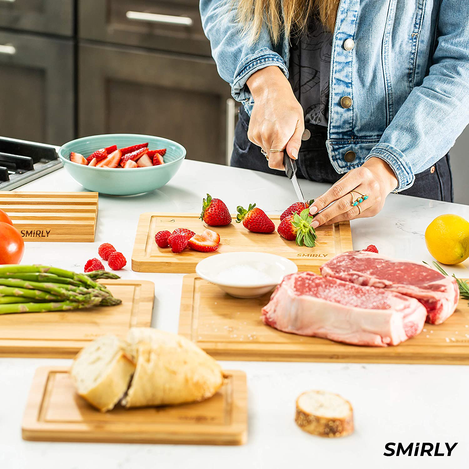 Smirly Bamboo Cutting Board Set: Wood Cutting Boards for Kitchen, Wood Cutting Board Set, Chopping Board Set, Wooden Cutting Boards for Kitchen Large Wooden Cutting Board Set, Small Cutting Board Wood