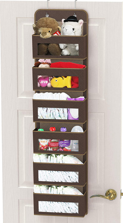 Simple Houseware Over Door/Wall Mount 6 Clear Window Pocket Organizer, Brown