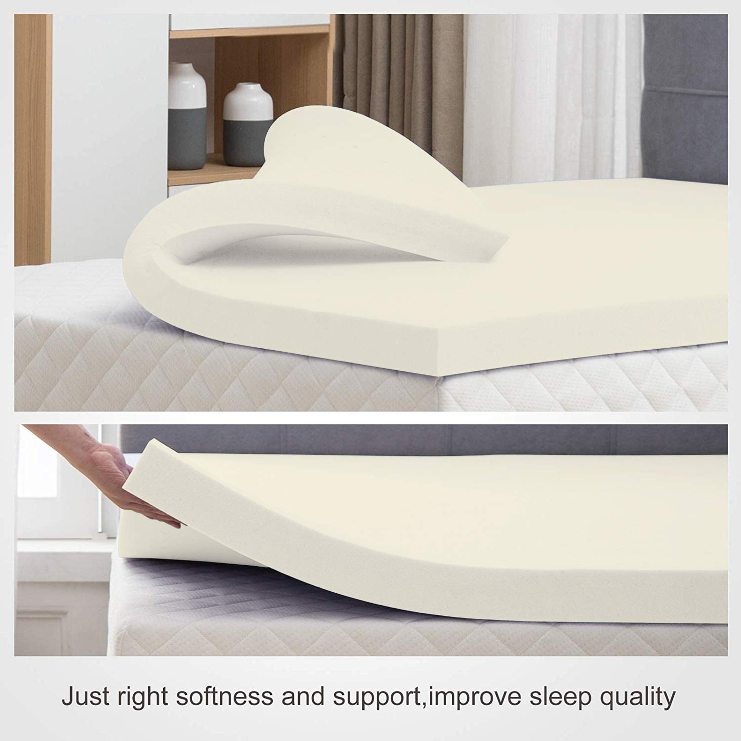 Zutan, 2-inch Foam Topper, Adds Comfort to Mattress, King