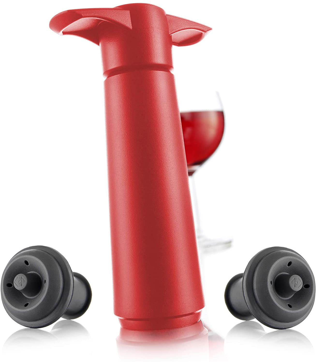 The Original Vacu Vin Wine Saver with 2 Vacuum Stoppers, Red (Red), Standard (09816606)